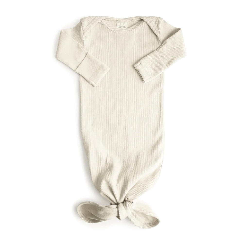 Mushie Ribbed Knotted Gown in Ivory NWT